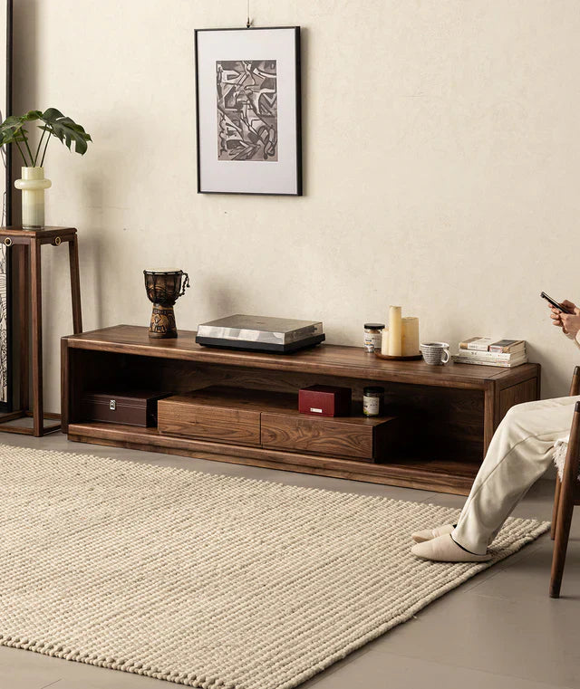 Contemporary Solid Walnut Wood Tv Stand