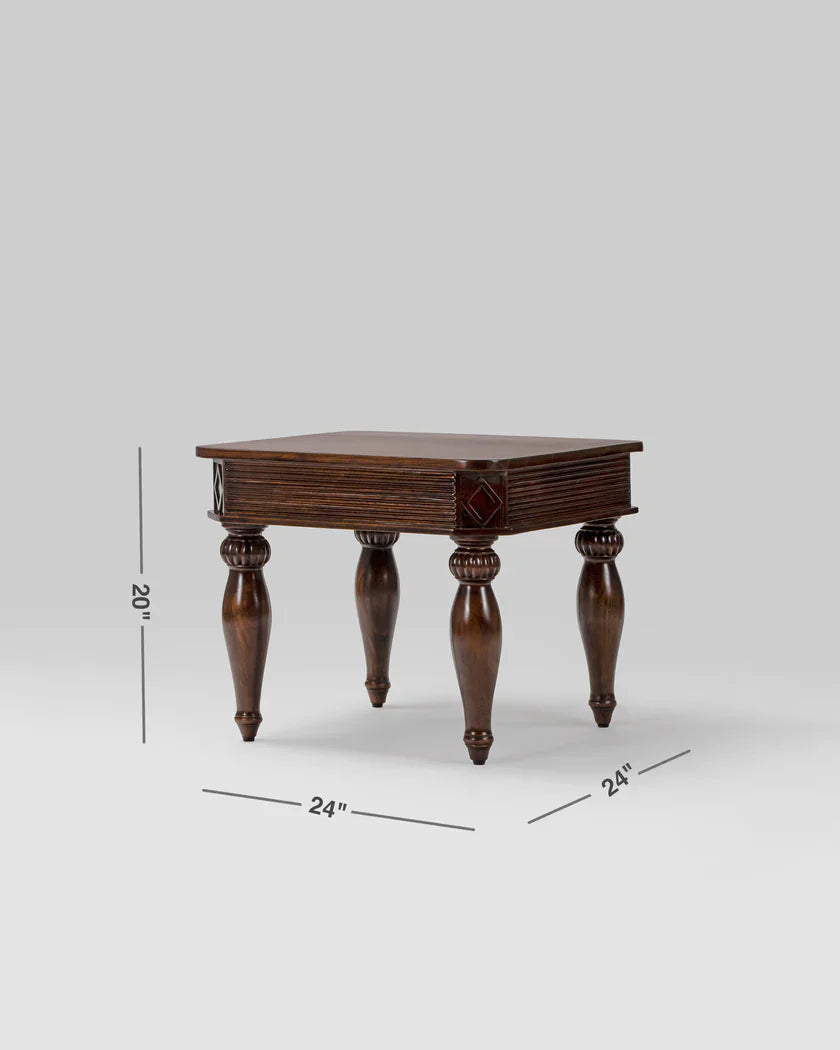 CinnaCurve Solid Mango Wood Round Side Table – Stylish Cinnamon Brown Finish by RIVO HOMES