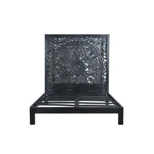 Regal Grandeur Carved Bed Headboard King Size Bed | Luxury Mango Wood Masterpiece