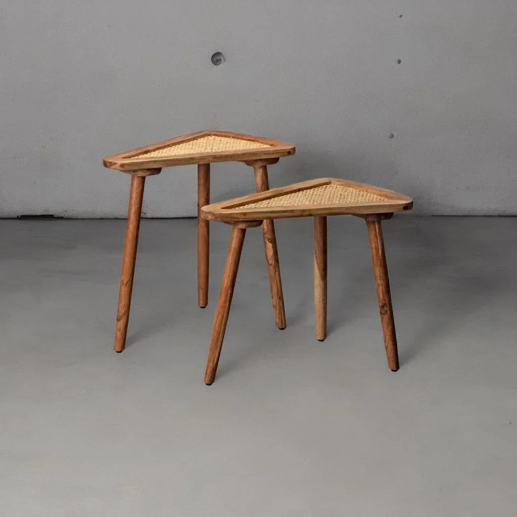 NaturaleCané Modern Solid Mango Wood & Cane Side Table – Natural Finish, Custom Heights by RIVO HOMES