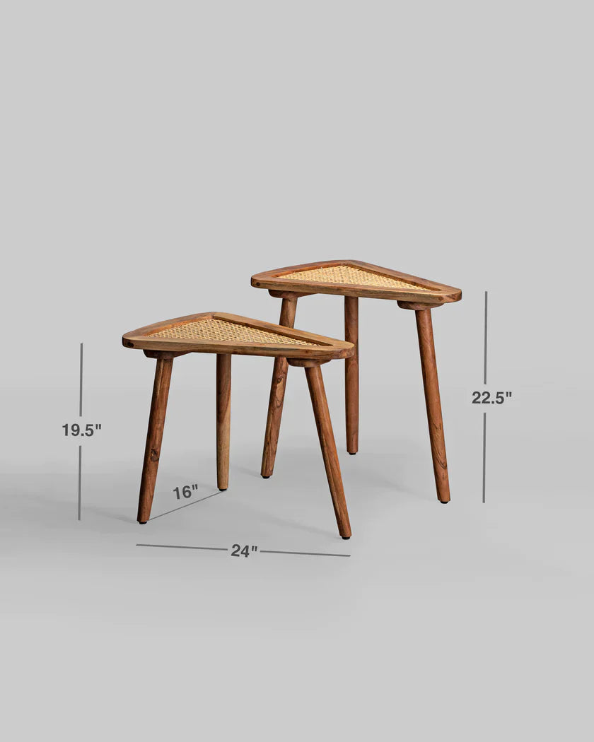 NaturaleCané Modern Solid Mango Wood & Cane Side Table – Natural Finish, Custom Heights by RIVO HOMES