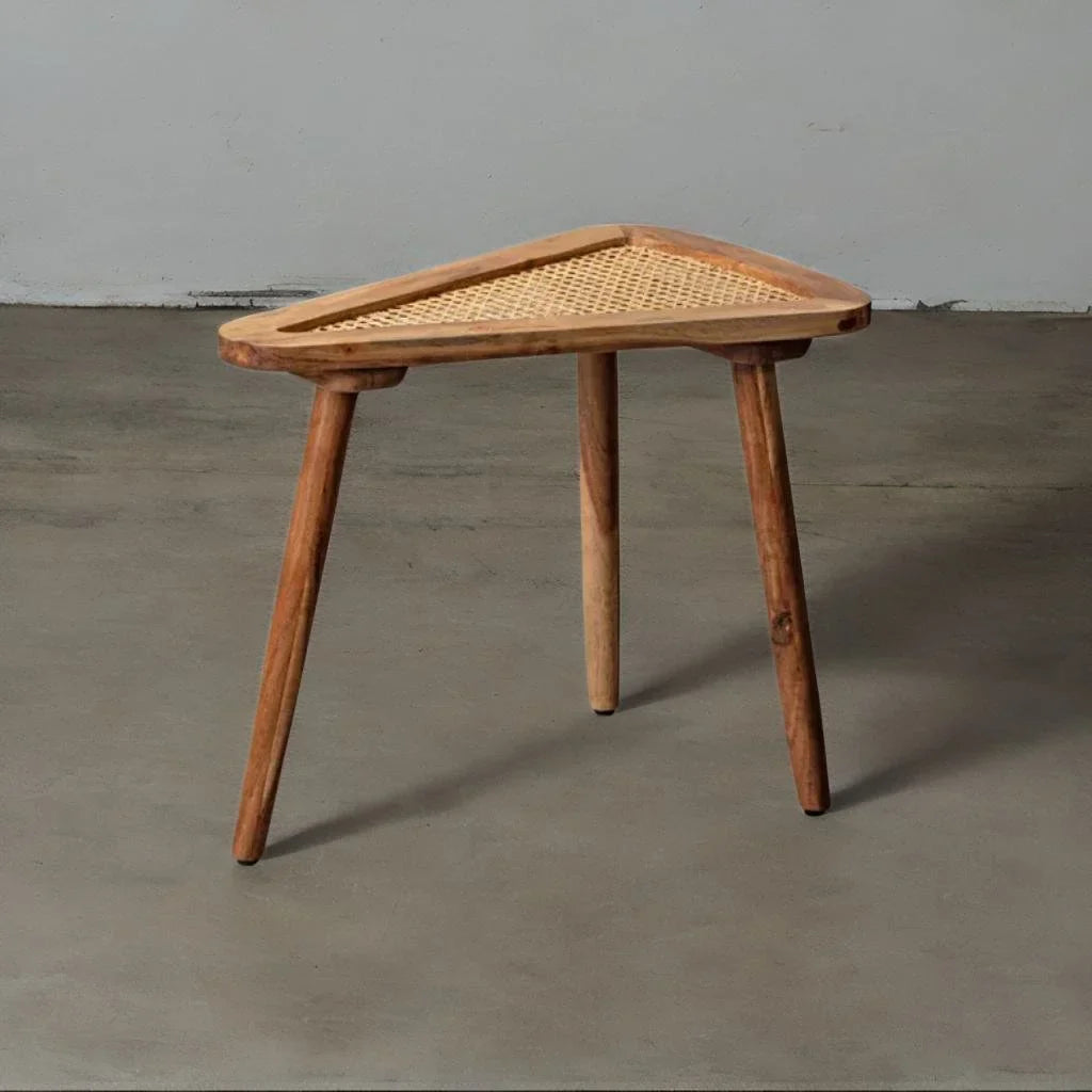 NaturaleCané Modern Solid Mango Wood & Cane Side Table – Natural Finish, Custom Heights by RIVO HOMES