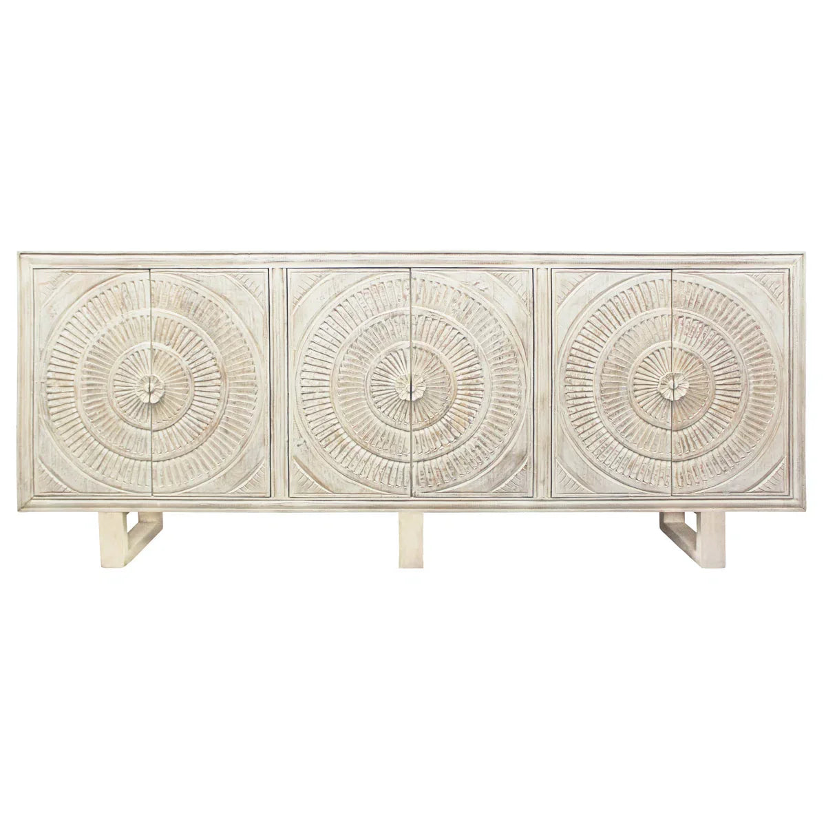 mango wood sideboard, carved sideboard, medallion sideboard, white sideboard, whitewashed sideboard, large sideboard, storage sideboard, circular carving, spiral medallion, coastal sideboard, accent cabinet, living room storage, dining room cabinet, hallway storage, behind sofa cabinet, statement sideboard, handmade sideboard, artisan made cabinet, premium wood furniture, quality furniture, durable cabinet, sturdy sideboard, timeless furniture, elegant sideboard, unique cabinet, decorative sideboard, focal 
