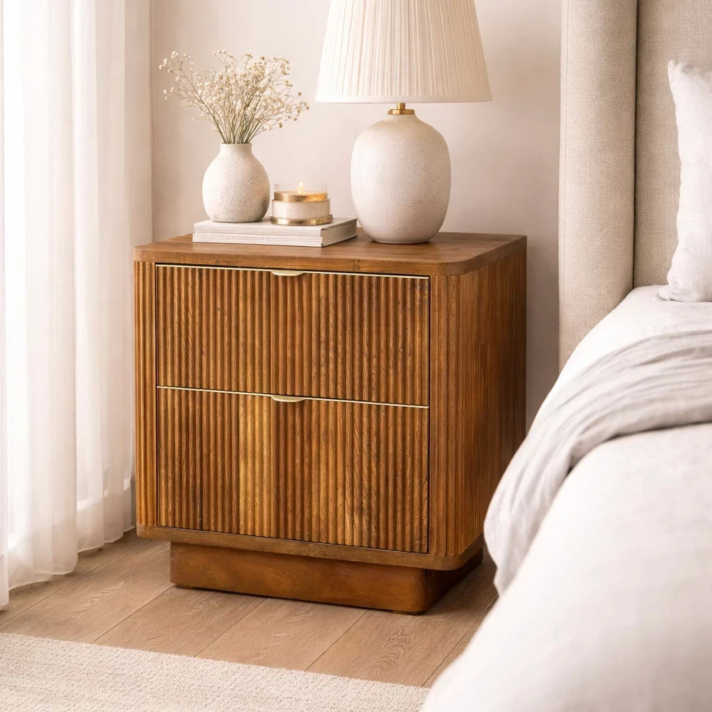 Art Nouveau Bedside Table | Solid Acacia Wood Nightstand | 64 x 45 x 65 cm | Life is Beautiful Collection