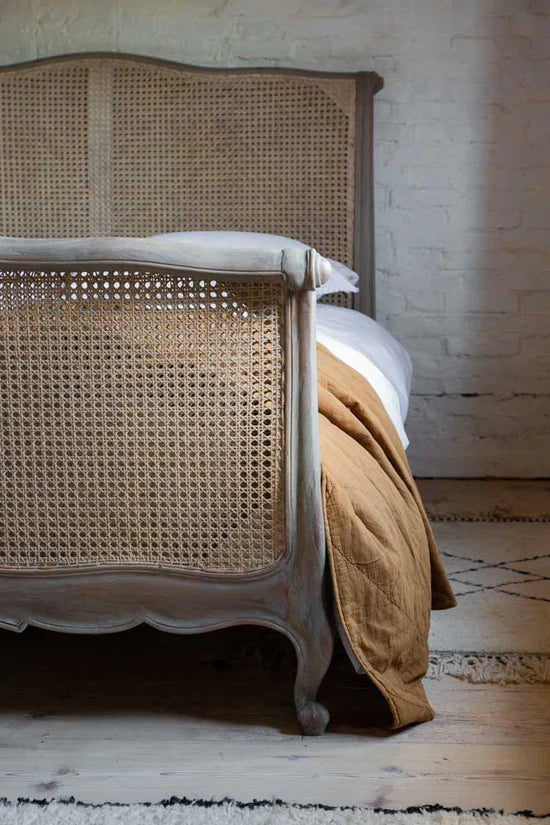 Colonial Reverie Antique Rattan Solid Wood Bed – Rustic White Finish, All Sizes by RIVO HOMES