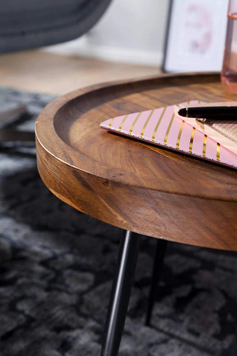 Tim Sheesham Wood End Table 100% Solid Natural Honey Walnut Finish 46x46x40cm Minimal Design