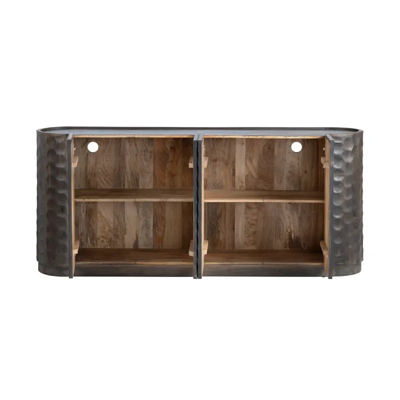 Magnolia 4-Door Sideboard- Mango Wood Natural Finish 193x43x81cm Coastal Rounded Sides Warm Brown Dining Buffet