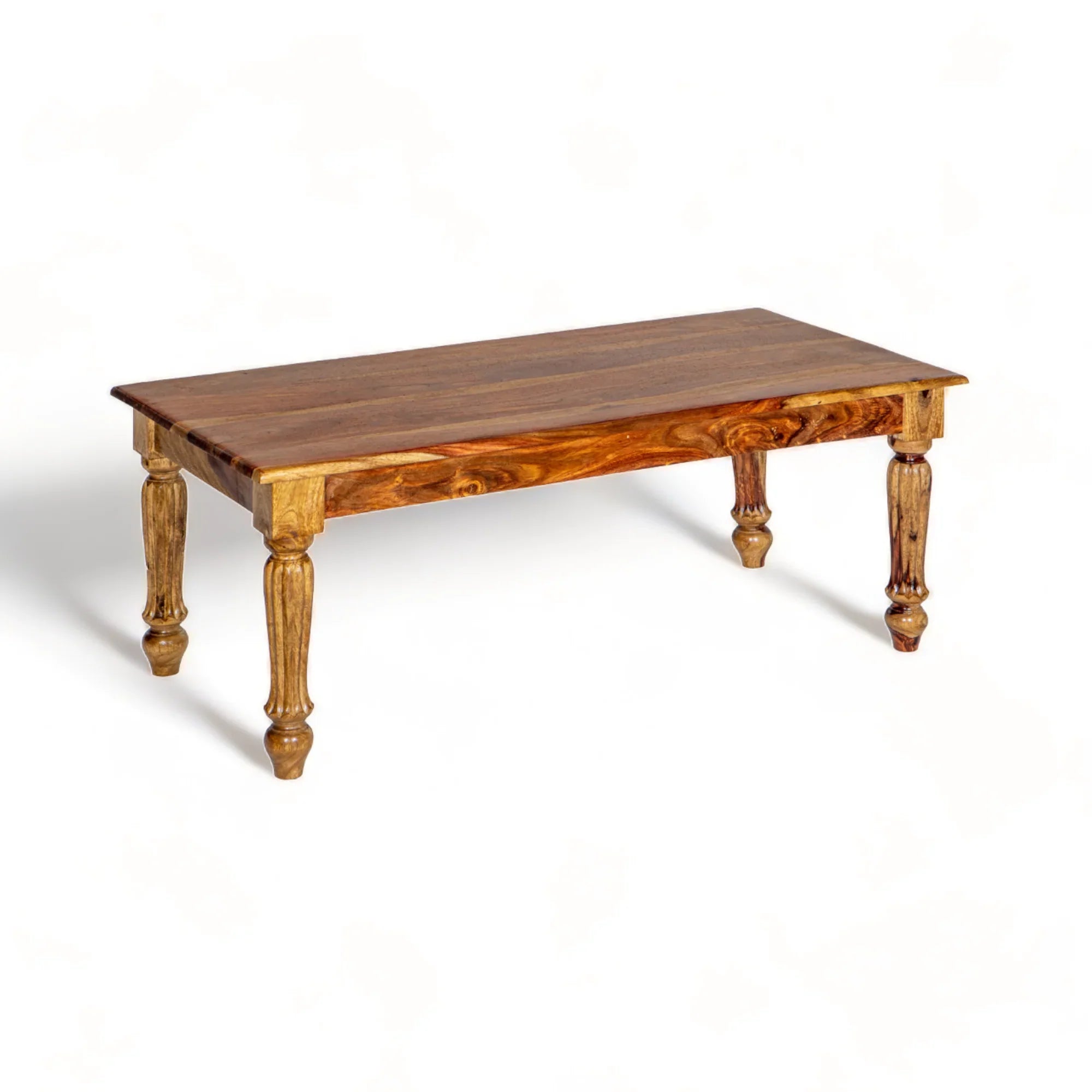 sheesham wood table, coffee table, rectangular table, teak finish table, carved leg table, turned leg table, baluster leg table, colonial table, traditional table, indian rosewood, living room table, statement coffee table, handmade coffee table, artisan made table, premium wood table, quality furniture, durable table, sturdy table, timeless table, elegant table, unique table, sculptural table, focal piece table, handcrafted in india, sustainable sheesham, natural wood grain, teak brown finish, warm wood to