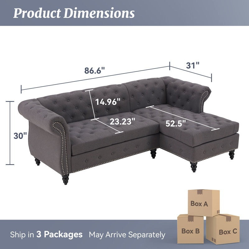 Premium Chesterfield Chaise Sofa | Custom L-Shape Tufted Upholstered Couch | Luxury Living Room Seating | RIVO HOMES