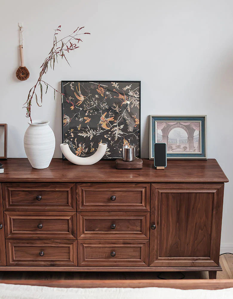 RIVO HOMES Acacia Wood Sideboard | Handcrafted 6-Drawer & 2-Door Console | Multi-Size Storage