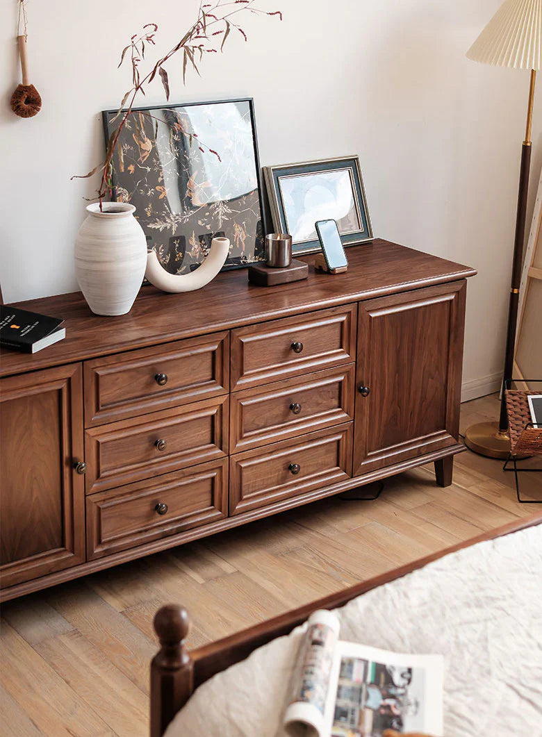 RIVO HOMES Acacia Wood Sideboard | Handcrafted 6-Drawer & 2-Door Console | Multi-Size Storage
