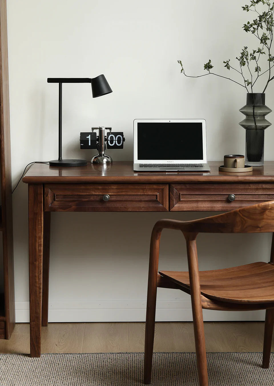 Acacia Wood 2-Drawer Writing Desk | Modern Console Table | Solid Wood Home Office Desk | Dark Finish | RIVO HOMES