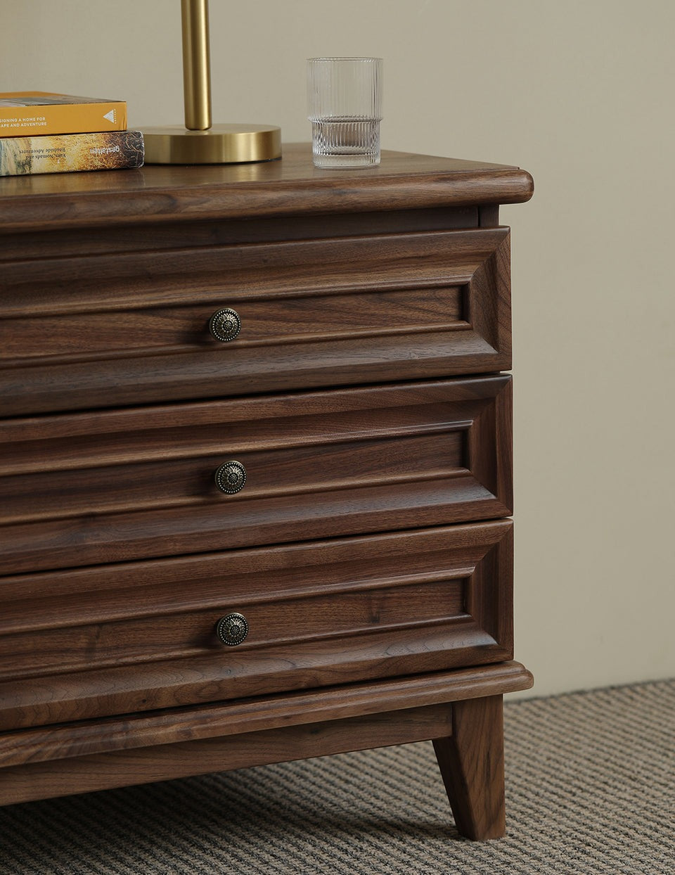 Classic Acacia Wood 3-Drawer Nightstand | Solid Wood Bedside Table | Dark Finish Bedroom Furniture | RIVO HOMES