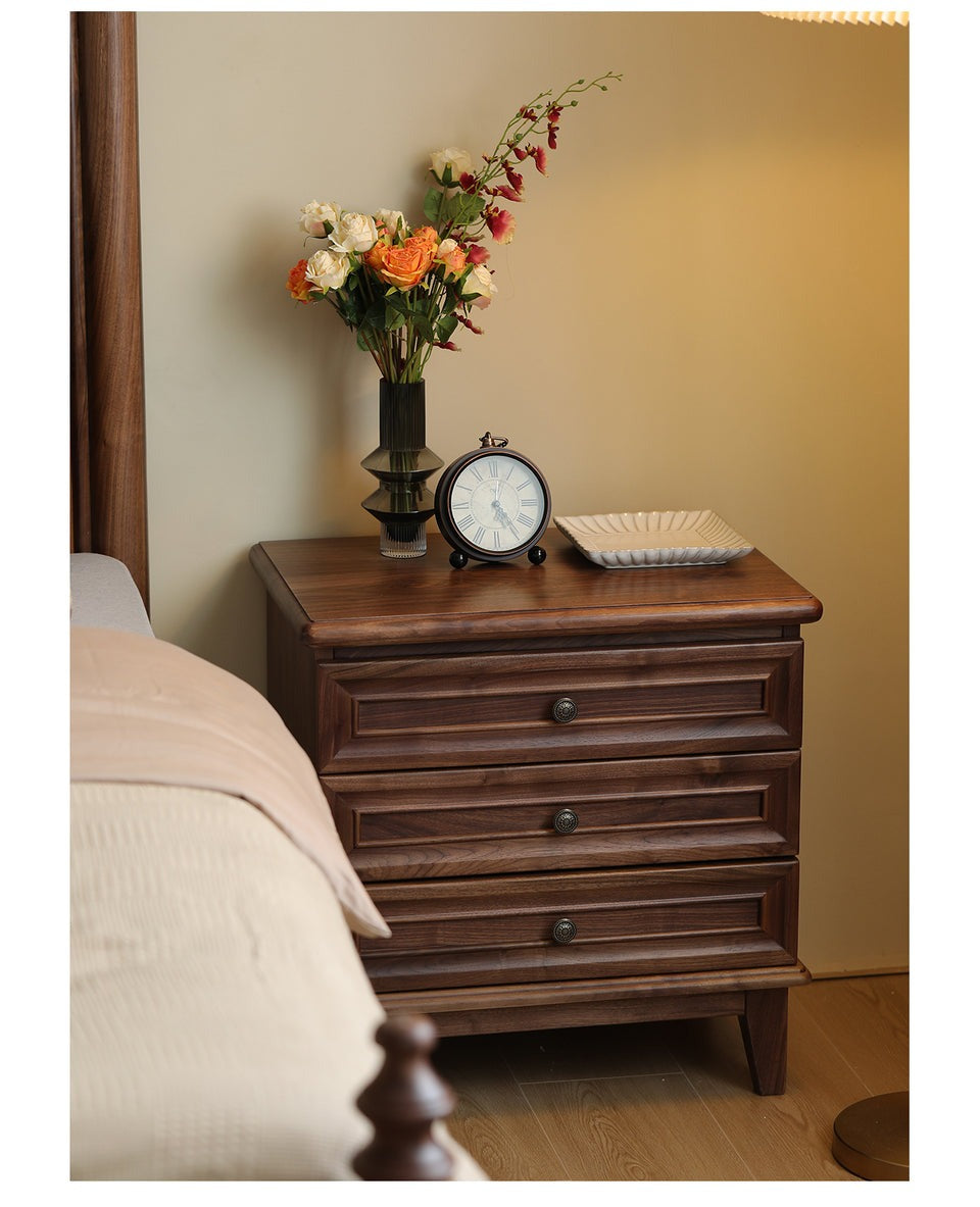 Classic Acacia Wood 3-Drawer Nightstand | Solid Wood Bedside Table | Dark Finish Bedroom Furniture | RIVO HOMES