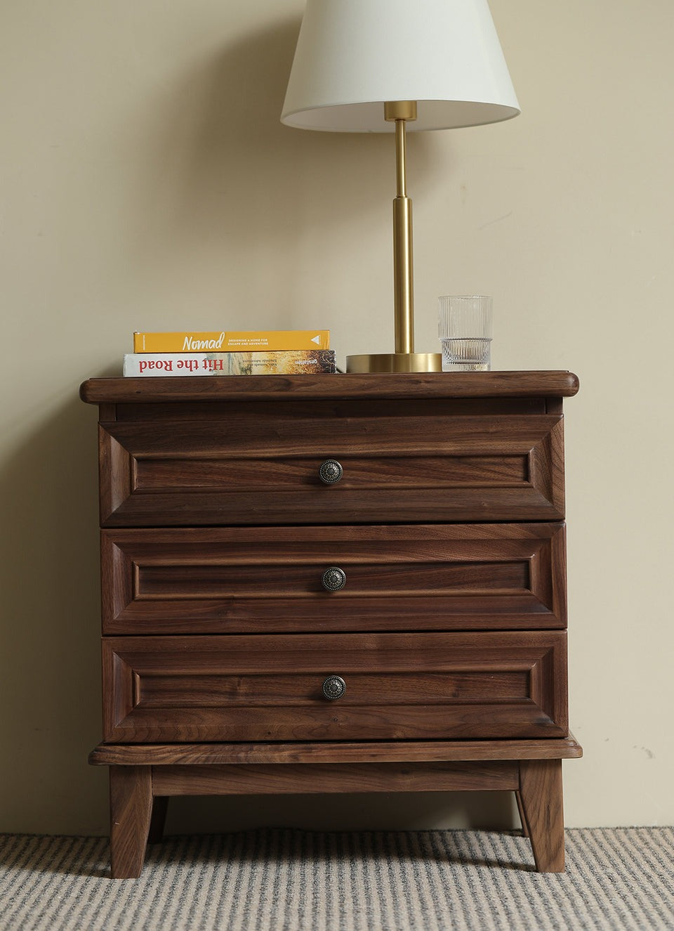 Classic Acacia Wood 3-Drawer Nightstand | Solid Wood Bedside Table | Dark Finish Bedroom Furniture | RIVO HOMES
