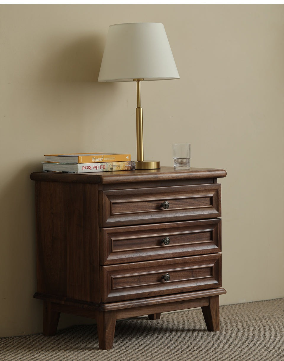Classic Acacia Wood 3-Drawer Nightstand | Solid Wood Bedside Table | Dark Finish Bedroom Furniture | RIVO HOMES