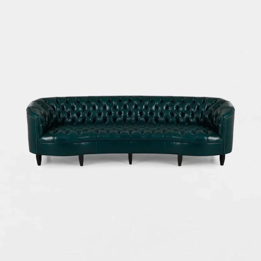 Celeste Grand Teal Tufted Leather 4-Seater Sofa – Statement Luxury by RIVO HOMES