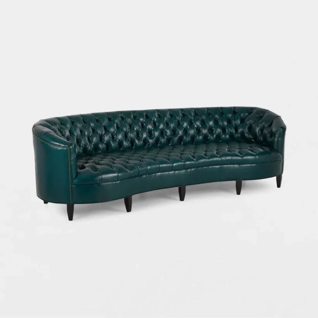Celeste Grand Teal Tufted Leather 4-Seater Sofa – Statement Luxury by RIVO HOMES
