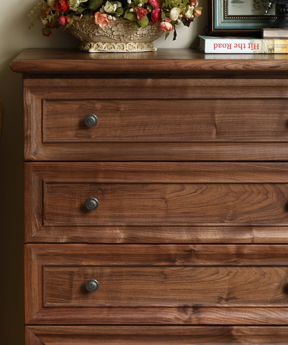 Acacia Wood 5-Drawer Dresser | Tall Chest | Solid Wood Bedroom Furniture | Dark Finish | RIVO HOMES