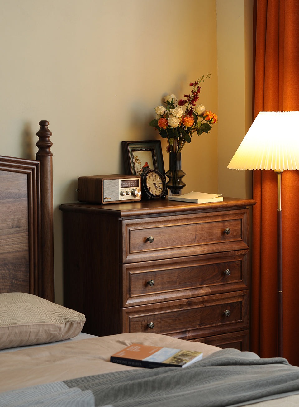 Acacia Wood 5-Drawer Dresser | Tall Chest | Solid Wood Bedroom Furniture | Dark Finish | RIVO HOMES