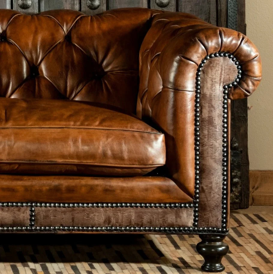 Monarch Legacy Dark Brown Chesterfield Sofa – Handcrafted Buffalo Leather 3-Seater by RIVO HOMES