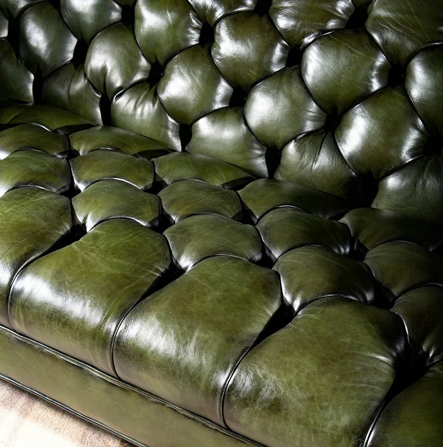 Windsor Olive Green Chesterfield 3-Seater Sofa – Handcrafted Buffalo Leather by RIVO HOMES