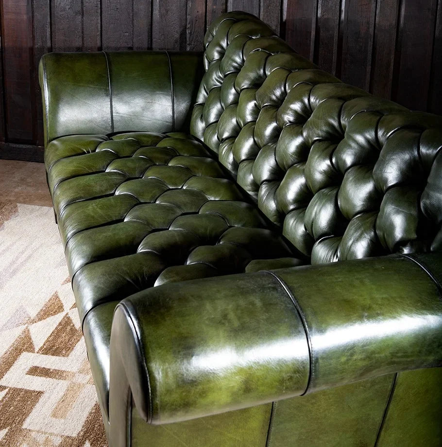 Windsor Olive Green Chesterfield 3-Seater Sofa – Handcrafted Buffalo Leather by RIVO HOMES