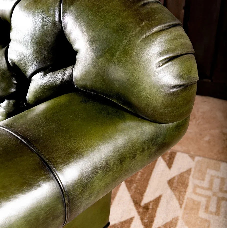 Windsor Olive Green Chesterfield 3-Seater Sofa – Handcrafted Buffalo Leather by RIVO HOMES