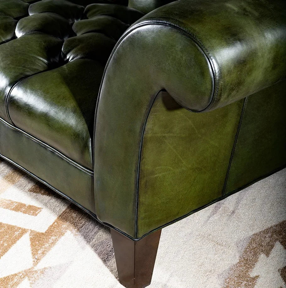 Windsor Olive Green Chesterfield 3-Seater Sofa – Handcrafted Buffalo Leather by RIVO HOMES