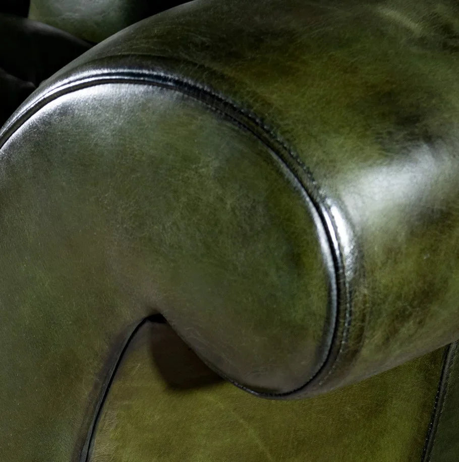 Windsor Olive Green Chesterfield 3-Seater Sofa – Handcrafted Buffalo Leather by RIVO HOMES