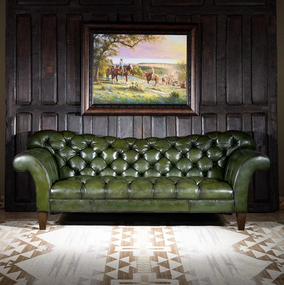Windsor Olive Green Chesterfield 3-Seater Sofa – Handcrafted Buffalo Leather by RIVO HOMES