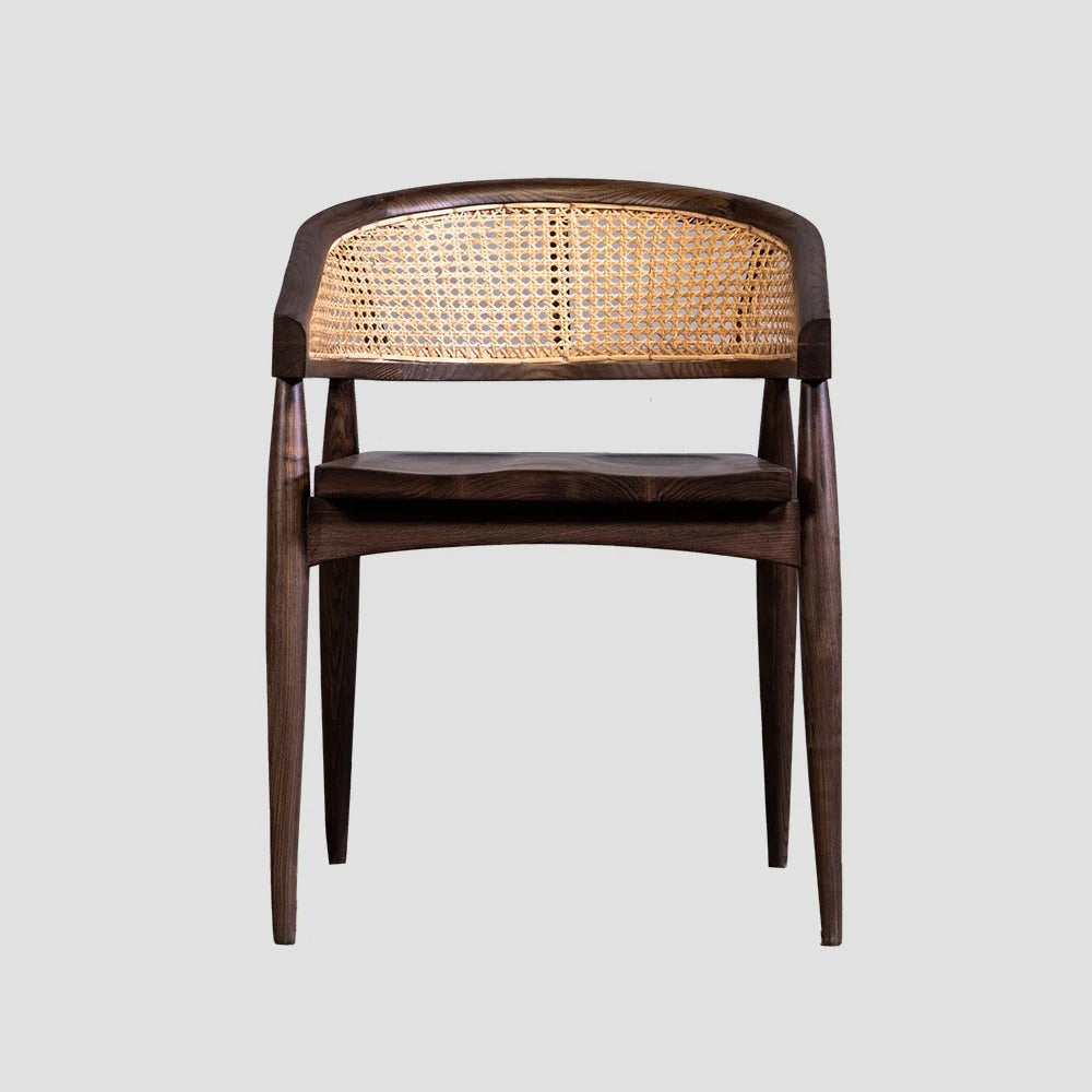 Luna Cane Armchair | Handcrafted Solid Wood Chair with Curved Cane Backrest | Natural Finish | RIVO HOMES