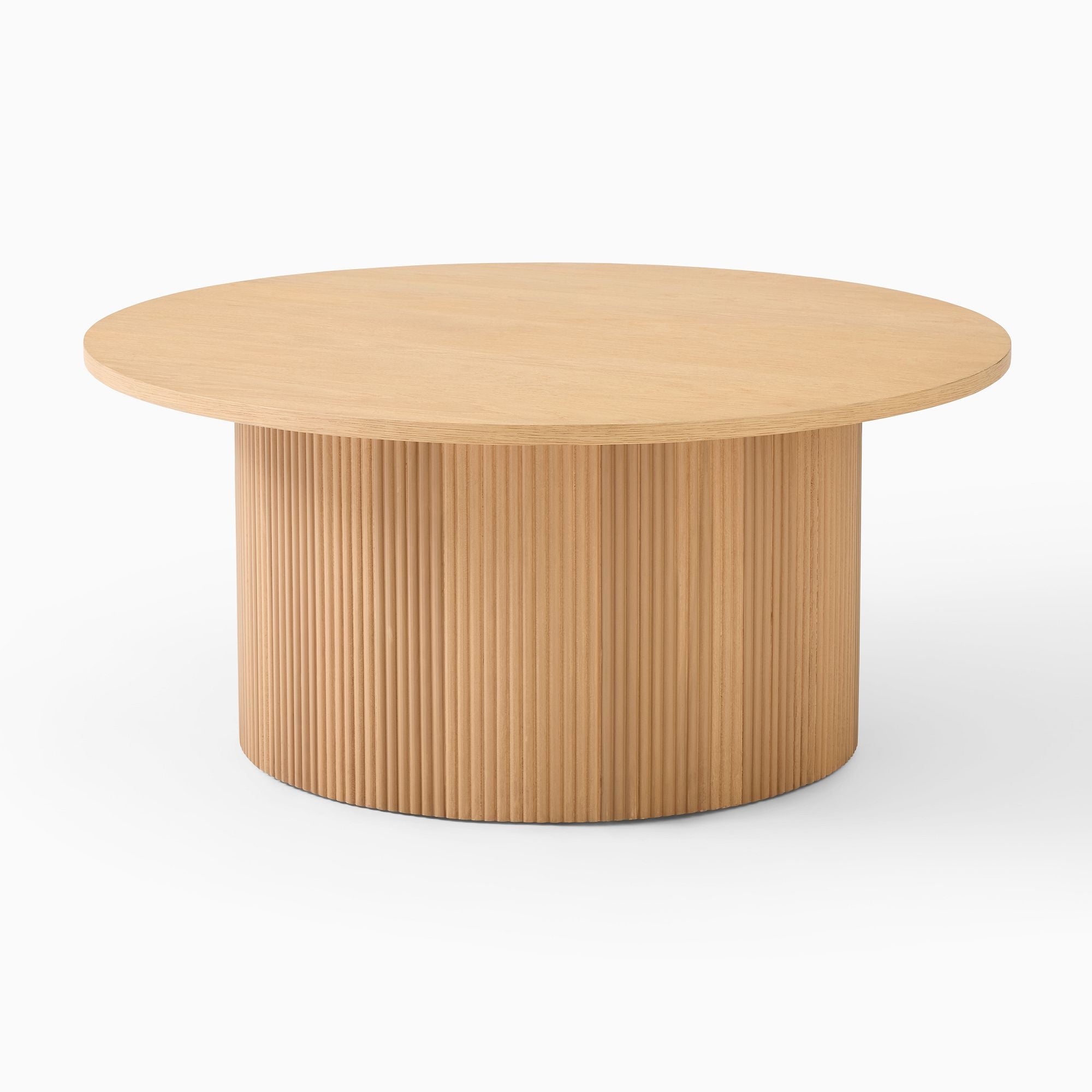 Round Ribbed Solid Wood Coffee Table | Modern Fluted Design | Natural Wood Living Room Centerpiece | RIVO HOMES