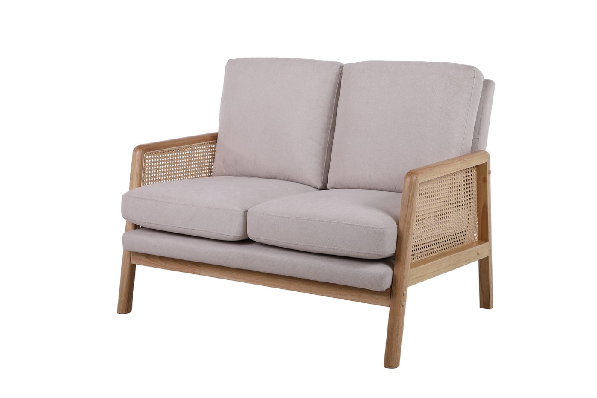 Solid Wood 2 Seater Rattan Loveseat with Cushions | Natural Finish Cane Sofa | Handcrafted Living Room Furniture | RIVO HOMES