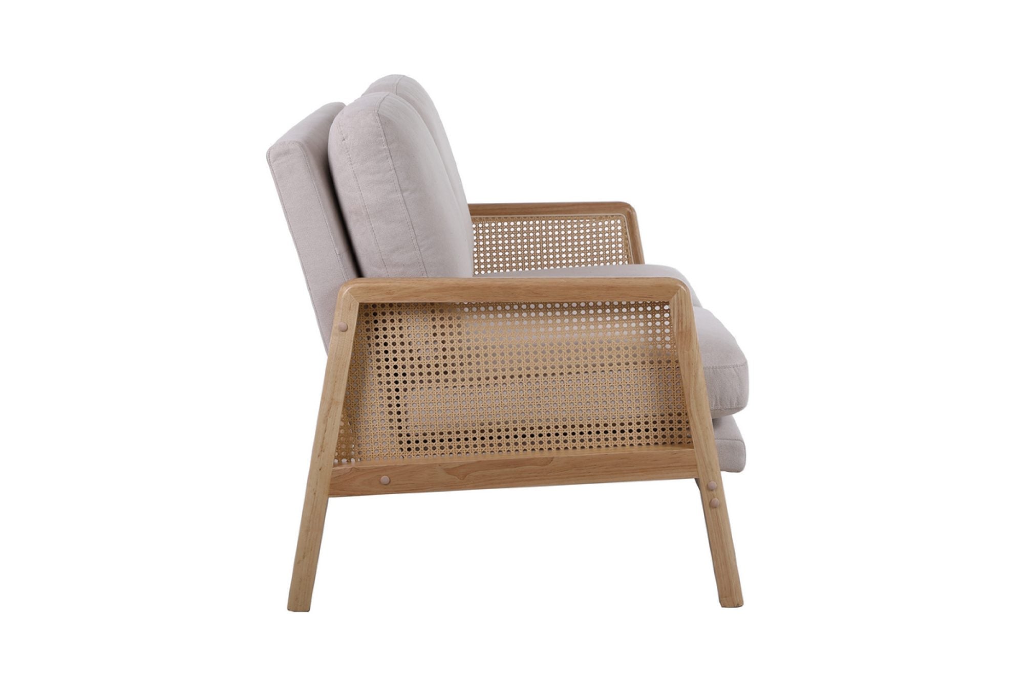 Solid Wood 2 Seater Rattan Loveseat with Cushions | Natural Finish Cane Sofa | Handcrafted Living Room Furniture | RIVO HOMES