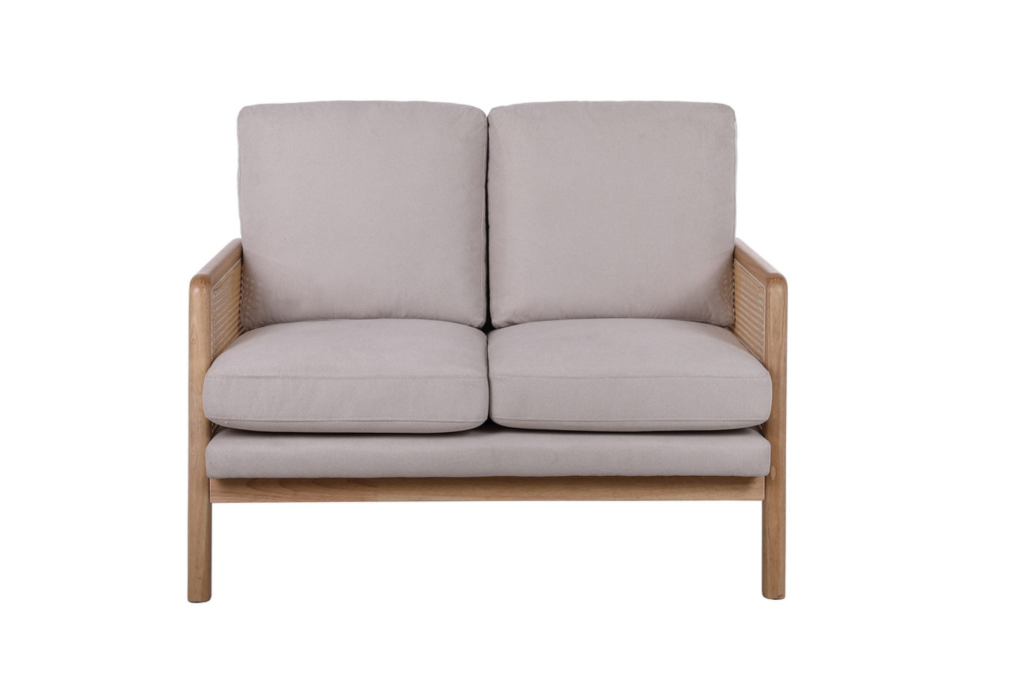 Solid Wood 2 Seater Rattan Loveseat with Cushions | Natural Finish Cane Sofa | Handcrafted Living Room Furniture | RIVO HOMES