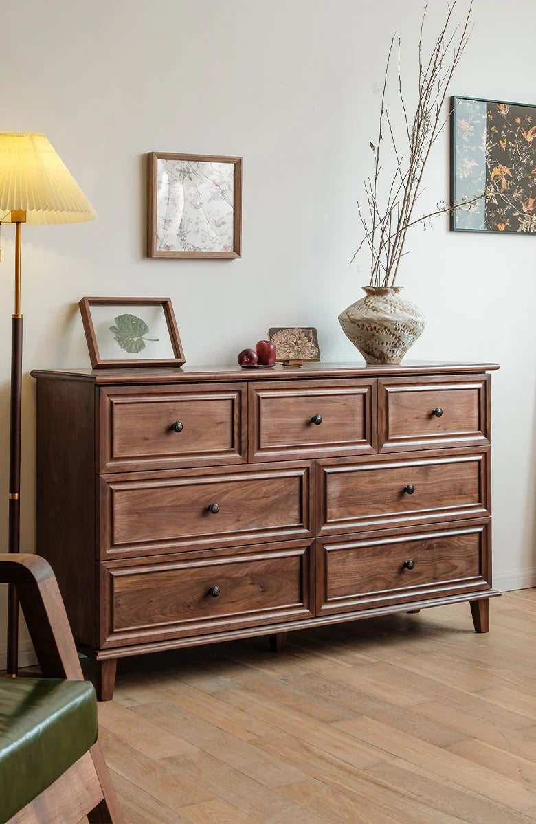 RIVO HOMES Acacia Wood Dresser | Handcrafted 7-Drawer Storage Cabinet | Modern Farmhouse Design - 150x45x85 cm