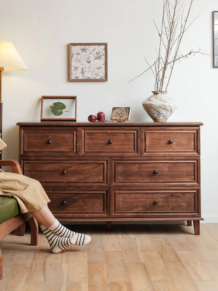 RIVO HOMES Acacia Wood Dresser | Handcrafted 7-Drawer Storage Cabinet | Modern Farmhouse Design - 150x45x85 cm