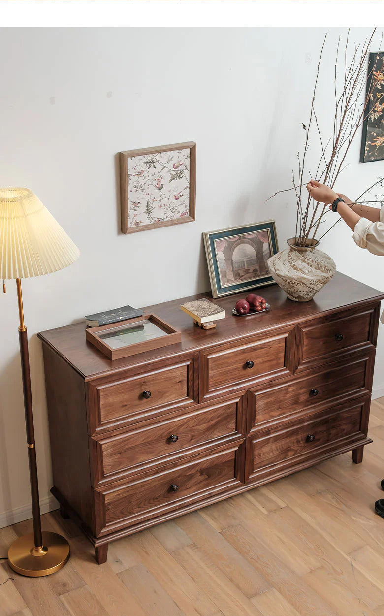RIVO HOMES Acacia Wood Dresser | Handcrafted 7-Drawer Storage Cabinet | Modern Farmhouse Design - 150x45x85 cm