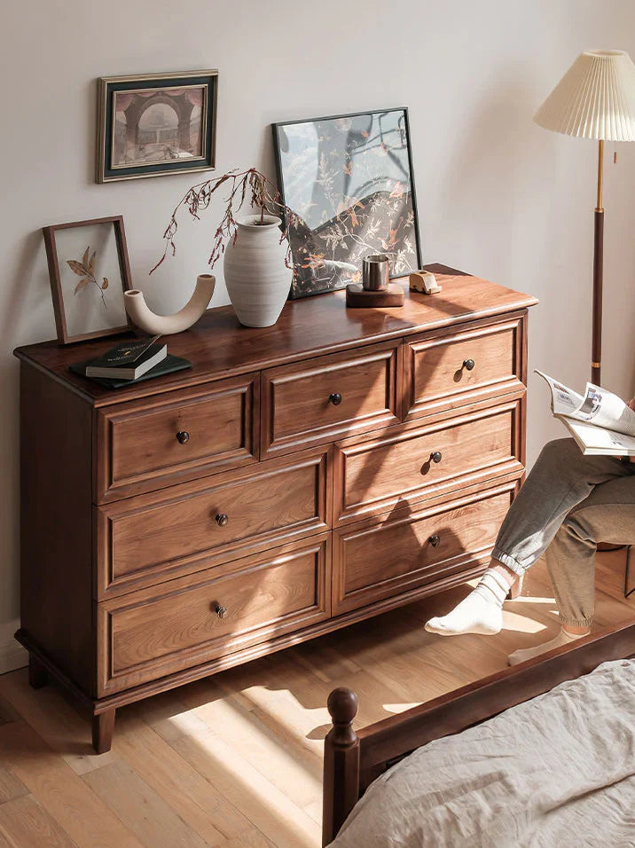RIVO HOMES Acacia Wood Dresser | Handcrafted 7-Drawer Storage Cabinet | Modern Farmhouse Design - 150x45x85 cm