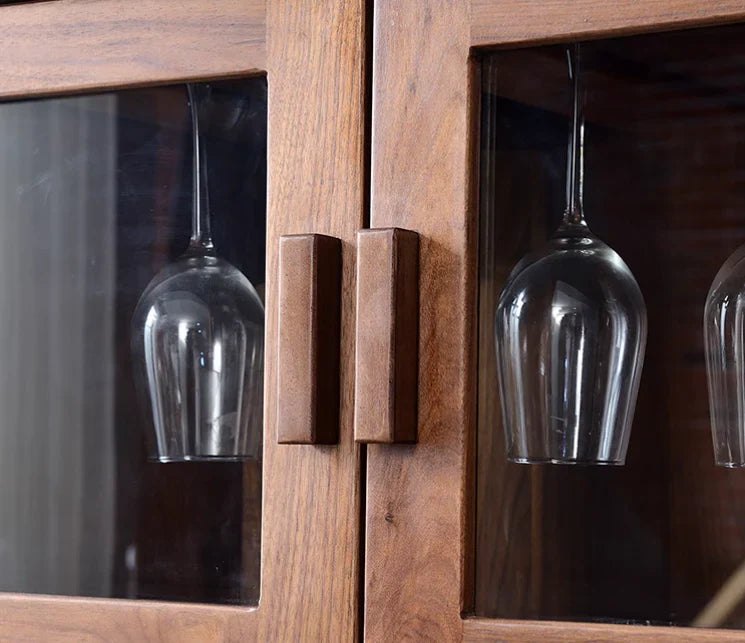 Modern Acacia Wood Display Cabinet | Tall Storage Unit with Glass Doors | Wine Rack & Bar Cabinet | RIVO HOMES