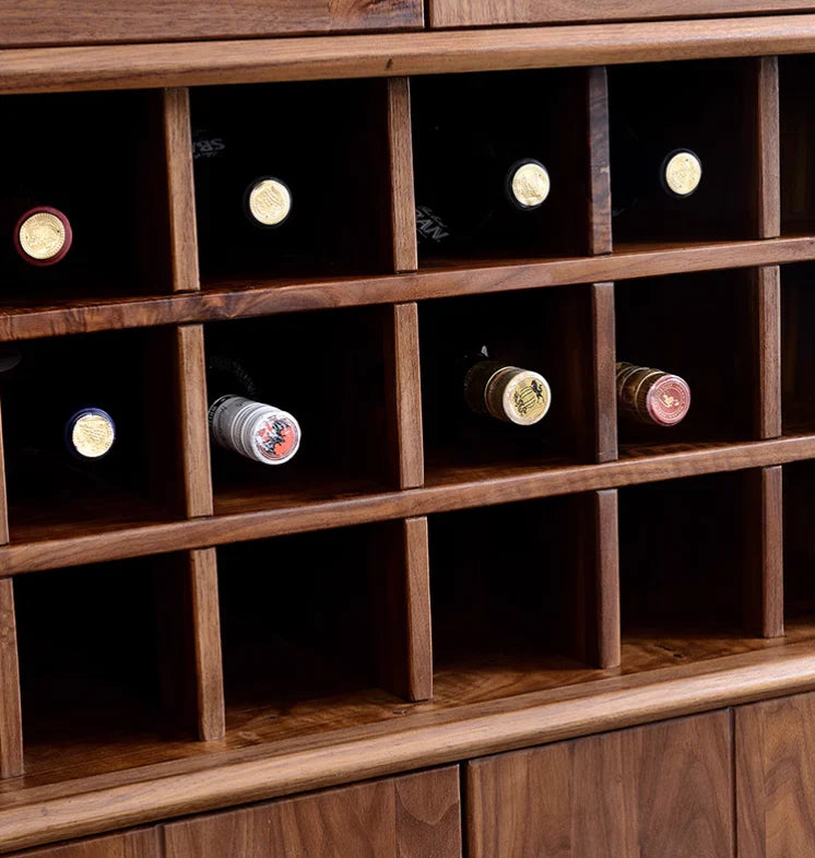 Modern Acacia Wood Display Cabinet | Tall Storage Unit with Glass Doors | Wine Rack & Bar Cabinet | RIVO HOMES