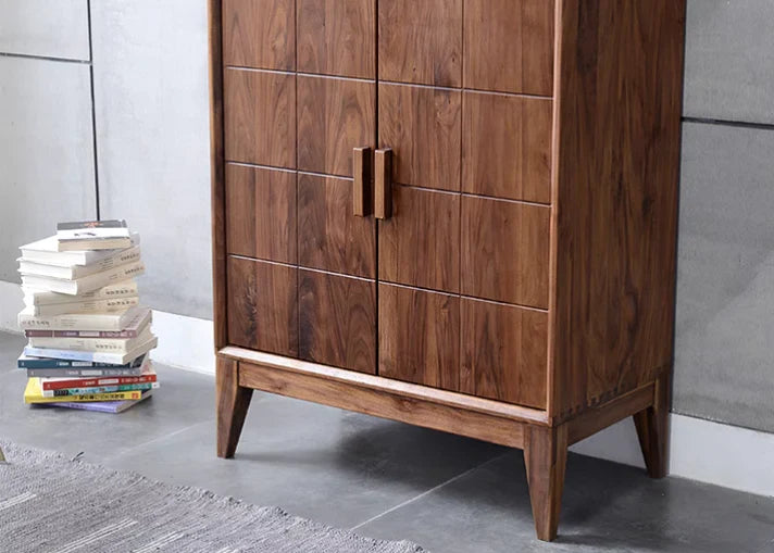 Modern Acacia Wood Display Cabinet | Tall Storage Unit with Glass Doors | Wine Rack & Bar Cabinet | RIVO HOMES