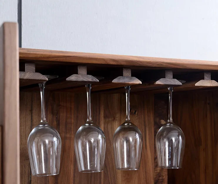 Modern Acacia Wood Display Cabinet | Tall Storage Unit with Glass Doors | Wine Rack & Bar Cabinet | RIVO HOMES