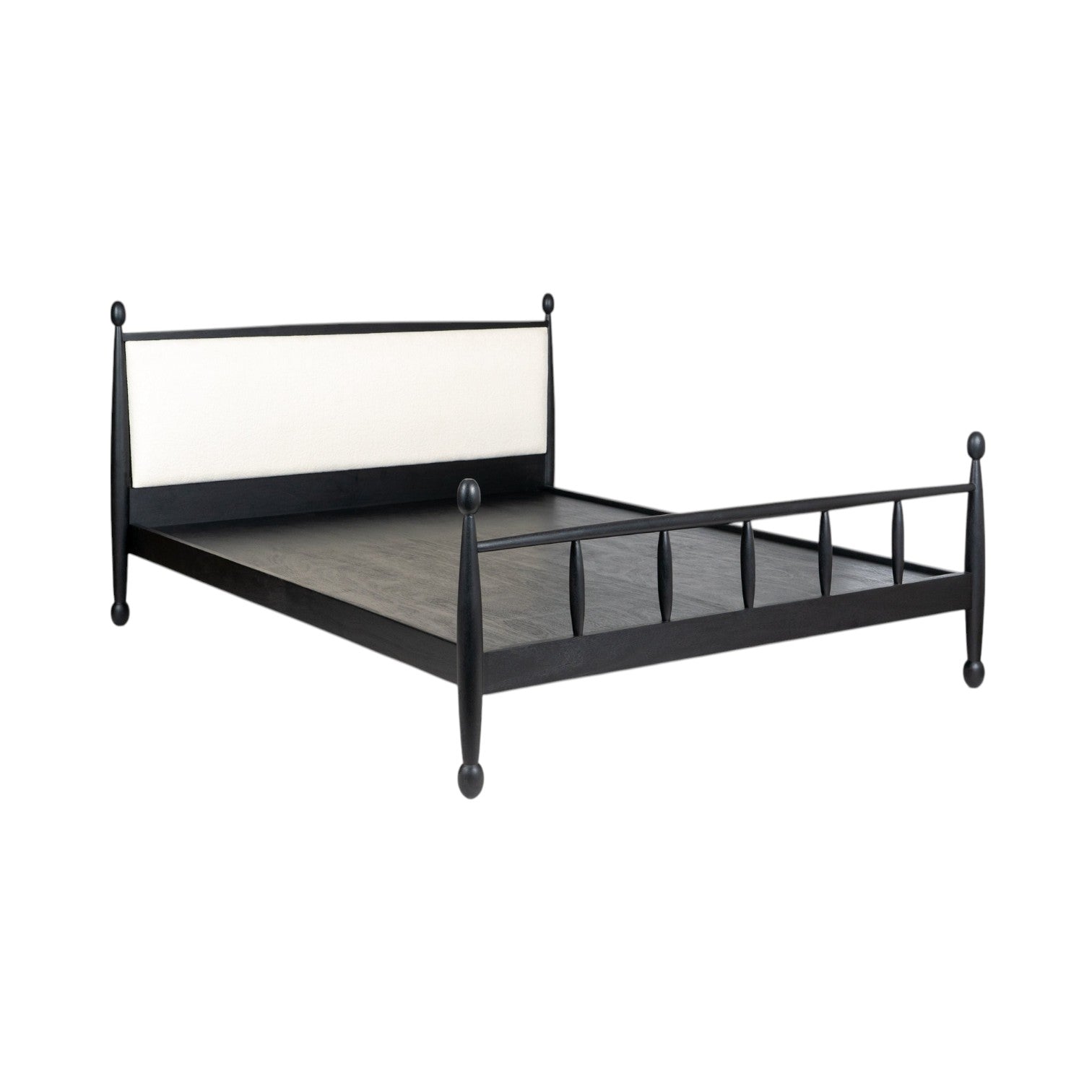Echelon Spindle Bed | Handcrafted Mango Wood Bed with Upholstered Headboard | King & Queen Sizes | RIVO HOMES