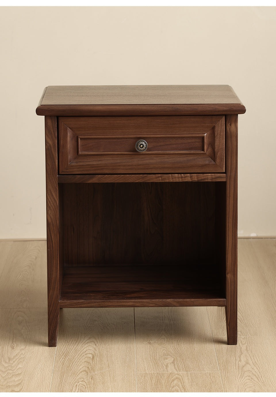 Modern Acacia Wood 1-Drawer Nightstand | Bedside Table with Open Shelf | Dark Wood Finish | RIVO HOMES