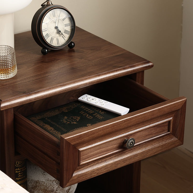 Modern Acacia Wood 1-Drawer Nightstand | Bedside Table with Open Shelf | Dark Wood Finish | RIVO HOMES