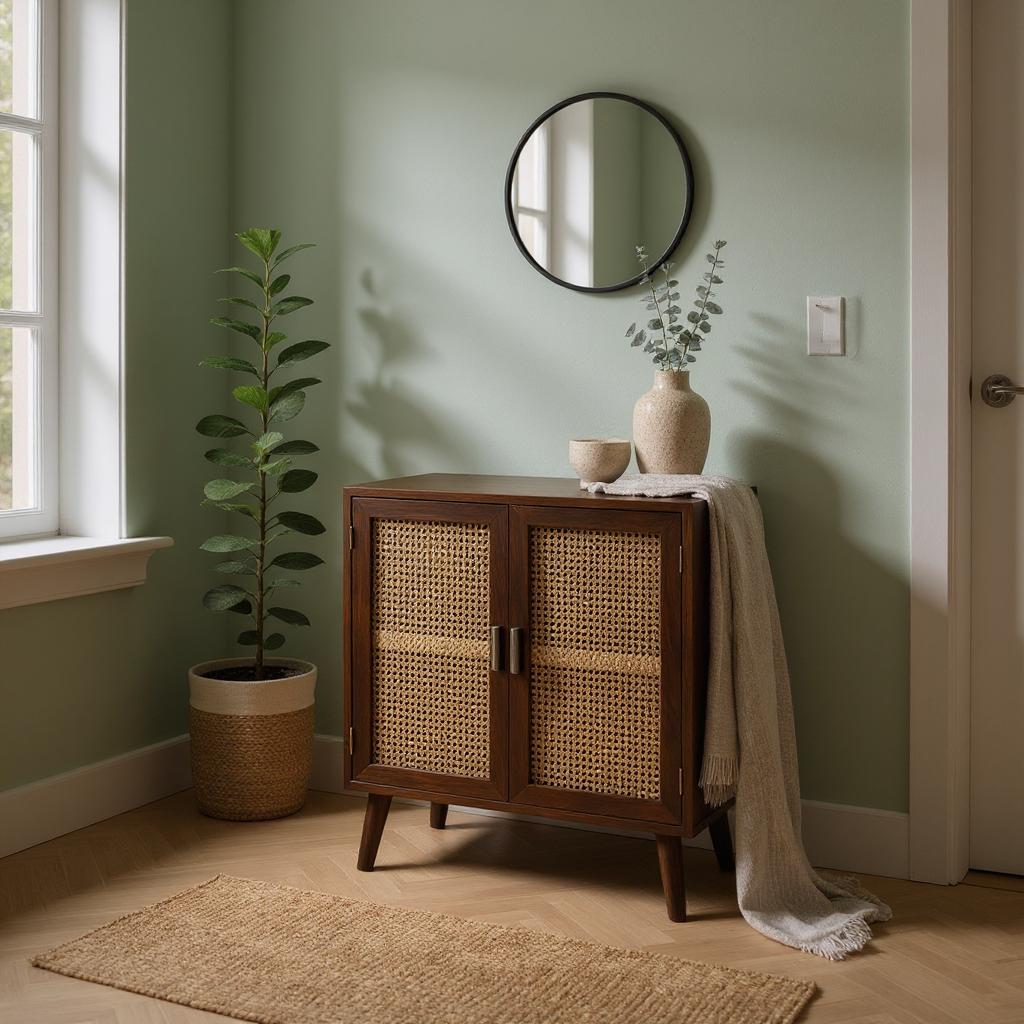 Handcrafted Mango Wood & Rattan 2-Door Accent Cabinet | Boho Storage Unit | Cane Weave Cabinet | RIVO HOMES