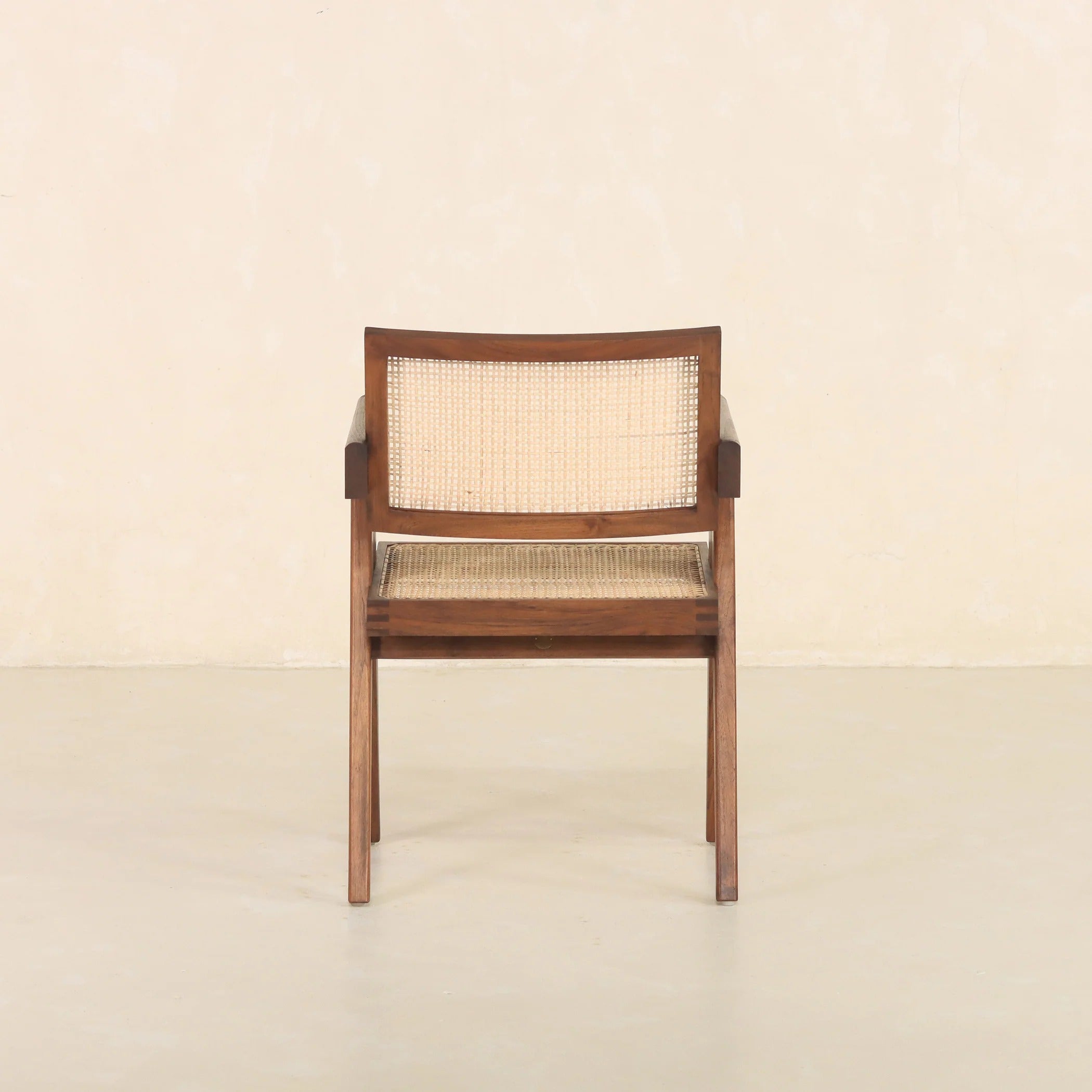 Dark Walnut Cane Rattan Dining Chair | Solid Mango Wood Handcrafted Armchair | Mid-Century Modern Seating | RIVO HOMES