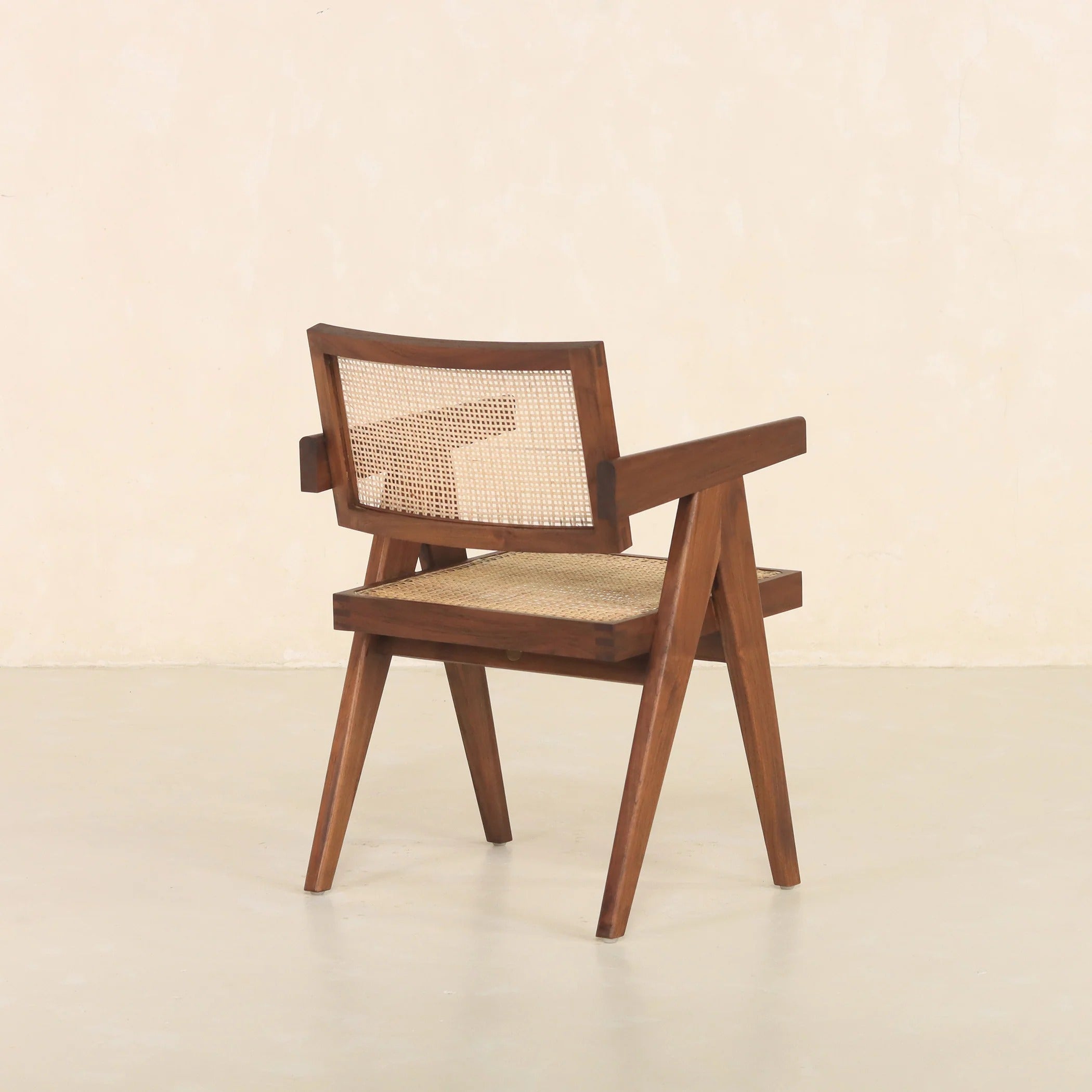Dark Walnut Cane Rattan Dining Chair | Solid Mango Wood Handcrafted Armchair | Mid-Century Modern Seating | RIVO HOMES
